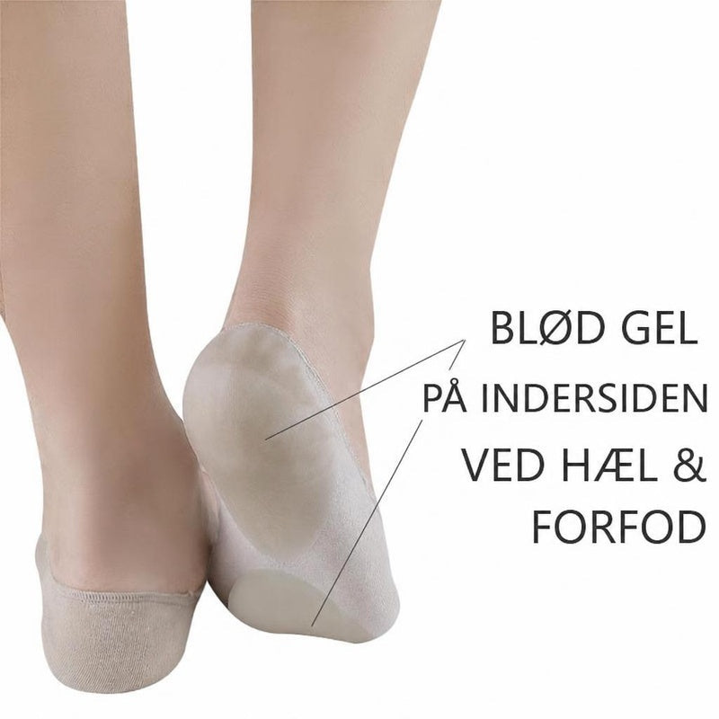 Beige lave strømper med synlige gelpuder ved hæl og forfod