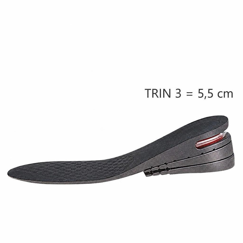 Sort hælindlæg med tre lag, indstillet til trin 3 på 5,5 cm