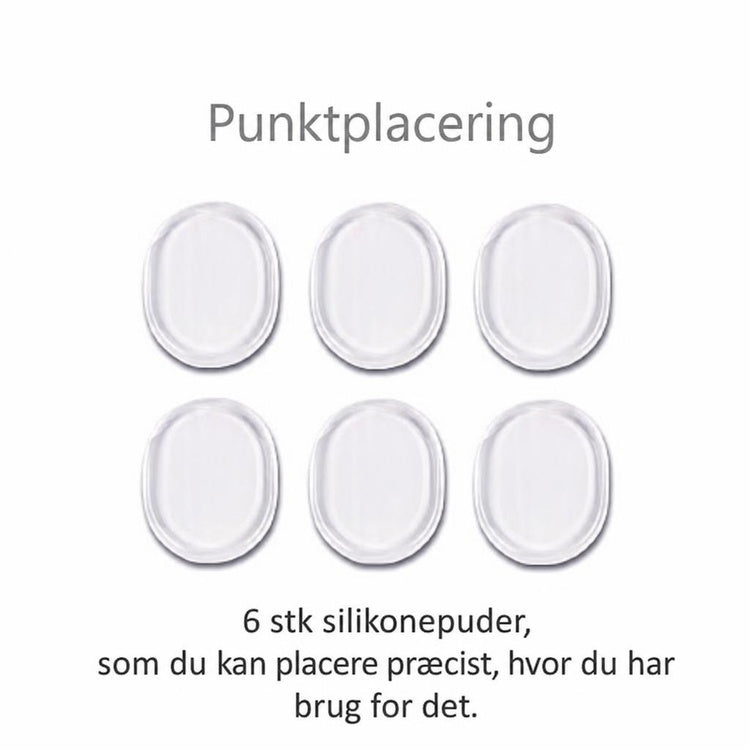 Seks ovale, gennemsigtige silikonepuder til punktplacering