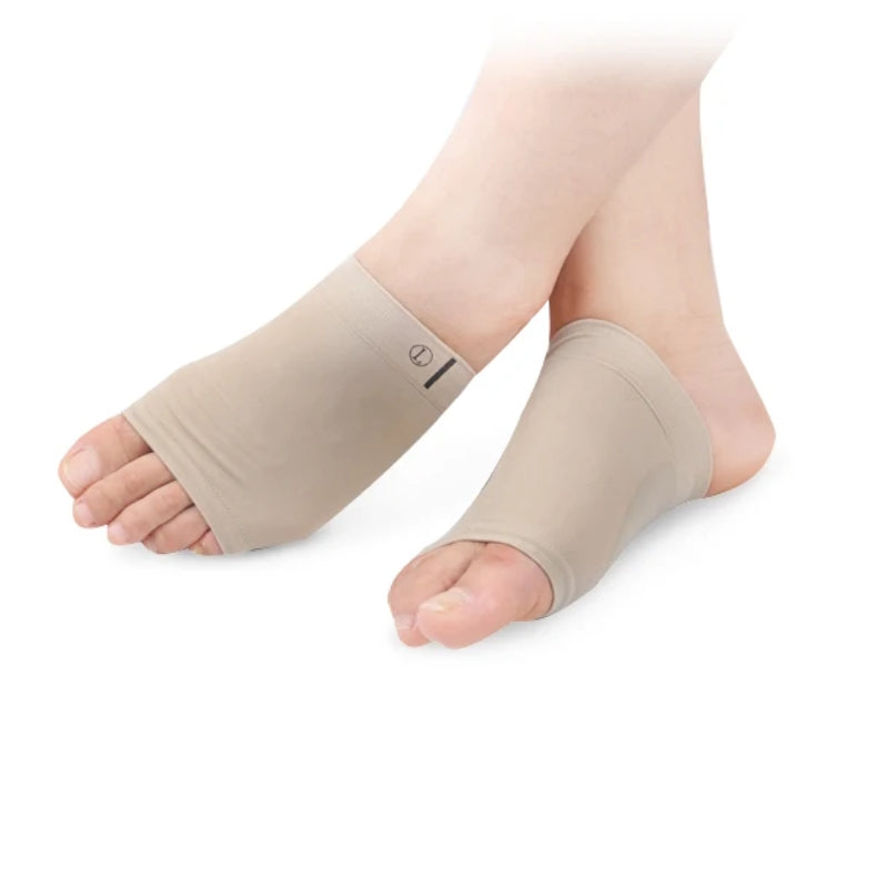 Beige strømper med gel-svangstøtte, åbne tæer og hæl