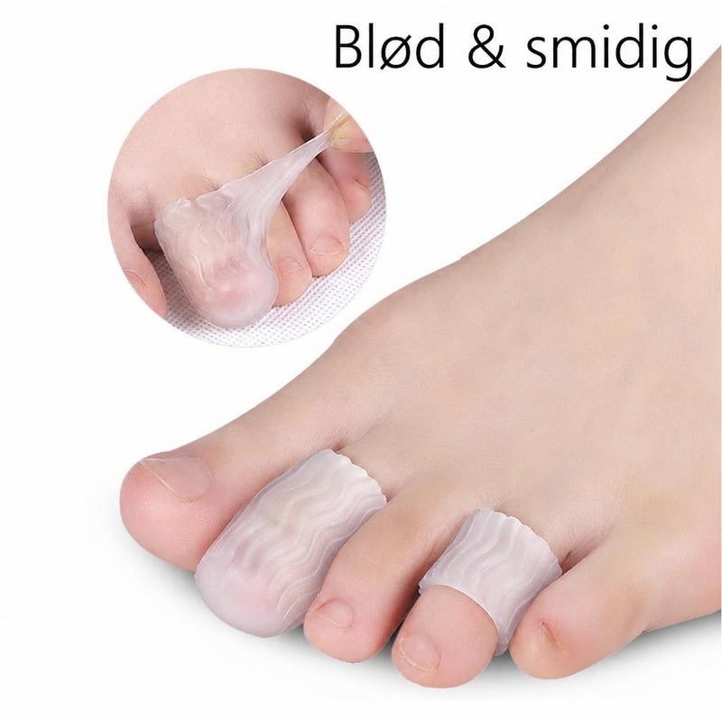 Gennemsigtige tåhætter i blød gel på tæer med elastisk materiale