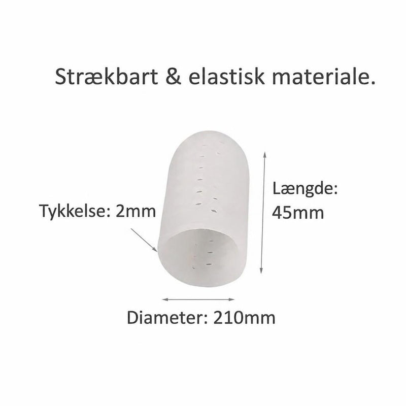 Gennemsigtig ventileret tåbeskytter med mål for længde, diameter og tykkelse