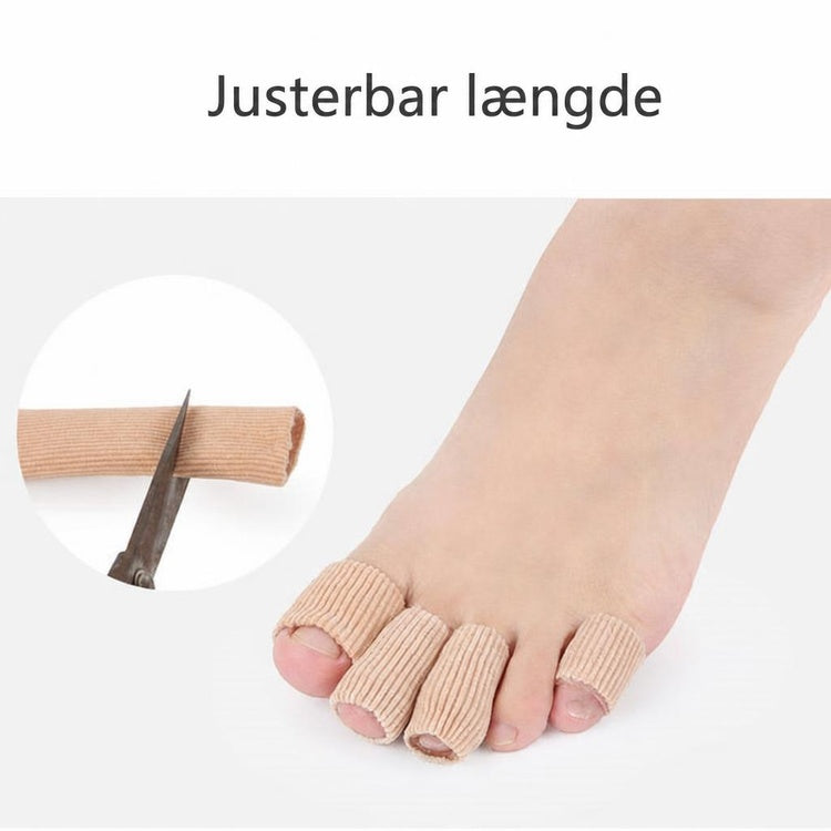Beige tåhætter på tæer med indsat visning af tilklipning
