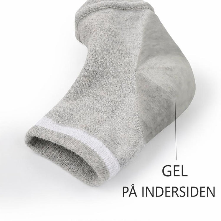 Grå hælsok med åben tå og gelindlæg i hælen