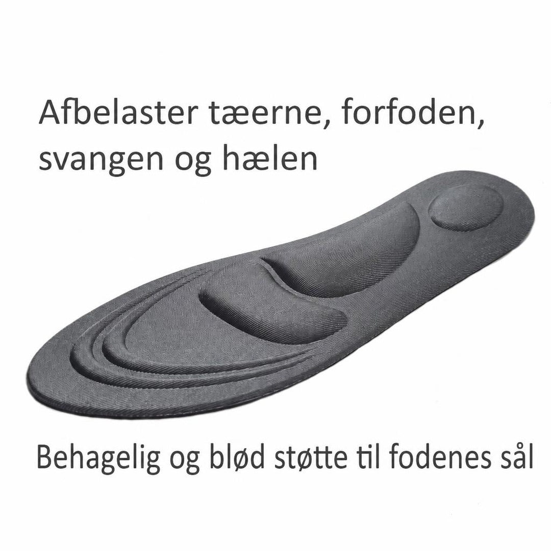 Grå indlægssål med forhøjede zoner ved hæl, svang og forfod