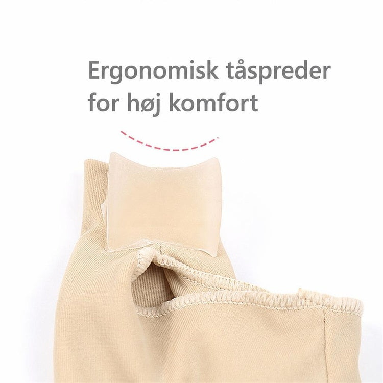 Beige hallux valgus-støtte med ergonomisk tåspreder og gelpude