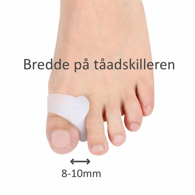 Hvid silikone-tåseparator på storetå med breddeangivelse 8-10 mm