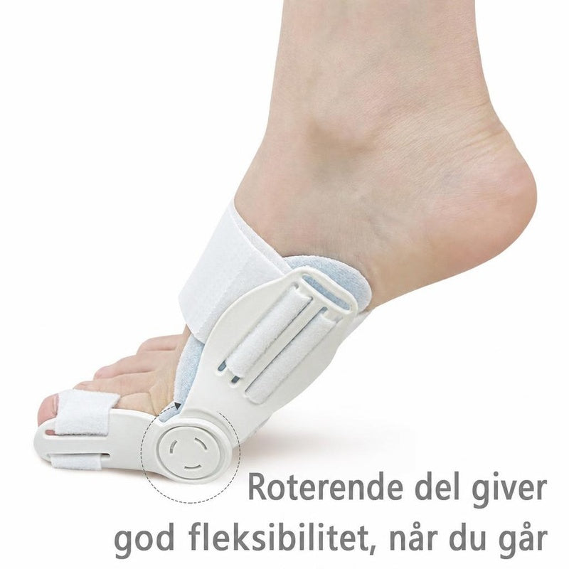 Fod med hvid hallux valgus-støtte og roterende led ved storetåen