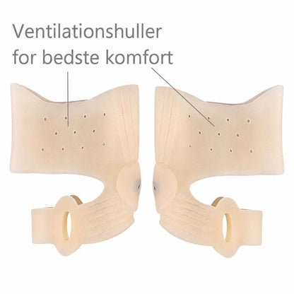 To beige stortåstøtter med tåseparatorer og små ventilationshuller