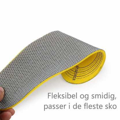 Fleksibelt gråt og gult skoinlæg med mesh og størrelsesmarkeringer