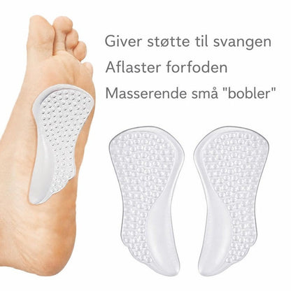 Transparente silikone skoinlæg med små massageknopper og støtte til svangen
