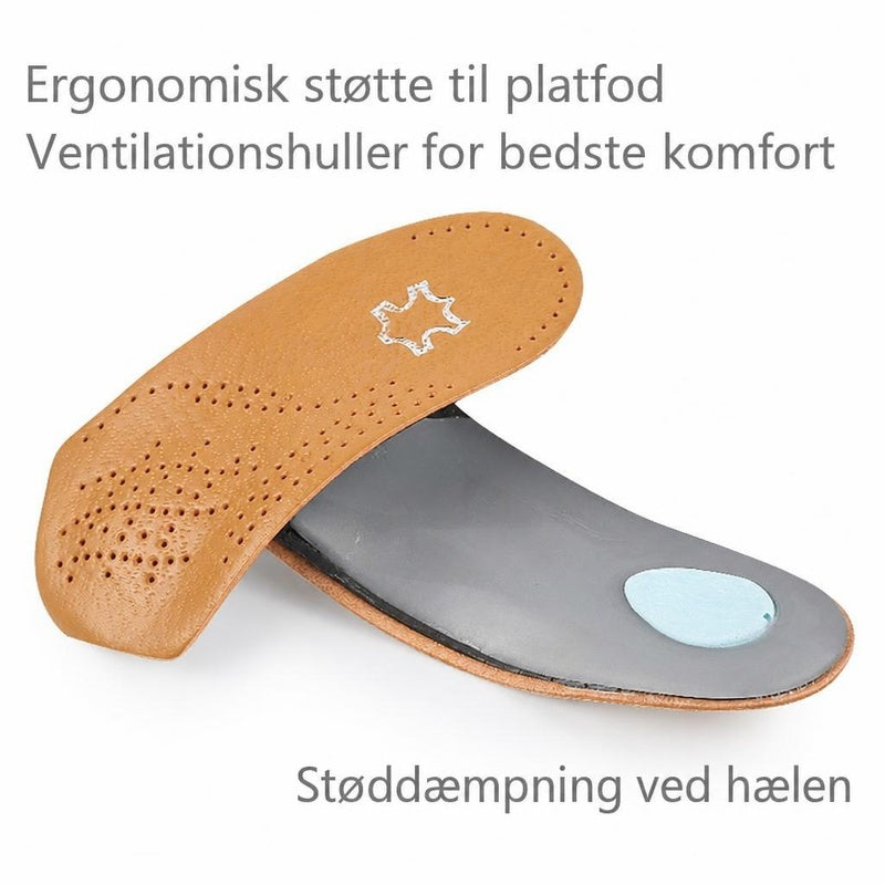 Halve læderindlægssåler med ventilationshuller, svangstøtte og hælpude