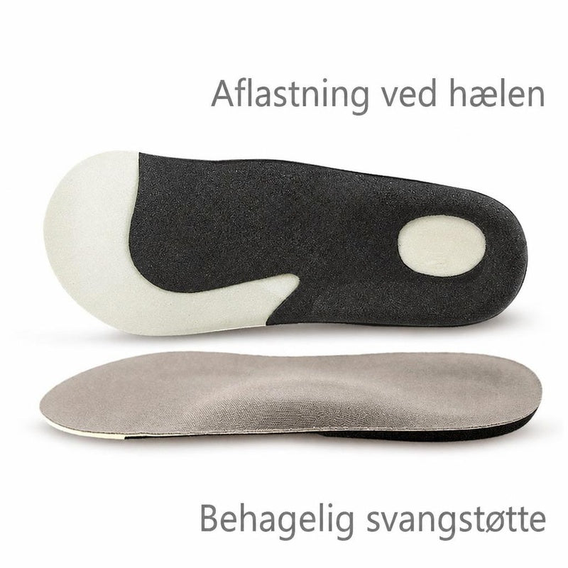 To halvlange skoinlæg med hælaflastning og gråt stofbetræk