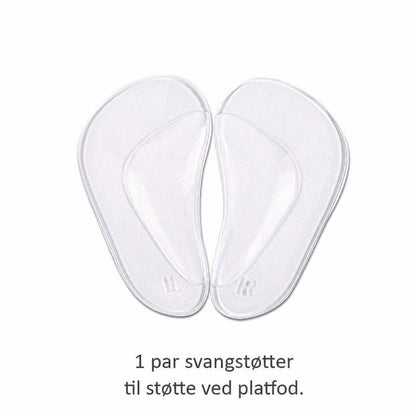 Gennemsigtige svangstøtter i silikone til venstre og højre fod