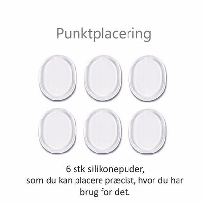 Seks ovale, gennemsigtige silikonepuder til punktplacering