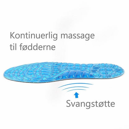 Blå gel-såleindlæg med struktur til fodmassage og markeret svangstøtte