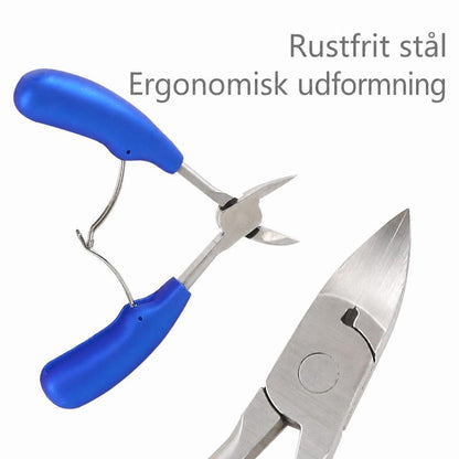 Negletang i rustfrit stål med blå ergonomiske håndtag