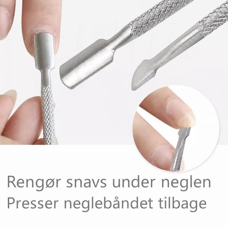 Dobbeltendt negleværktøj i rustfrit stål ved neglebånd og negl