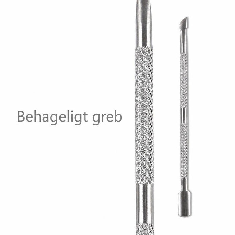 Dobbeltsidet negleværktøj i rustfrit stål med tekstureret greb