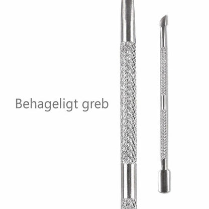 Dobbeltsidet negleværktøj i rustfrit stål med tekstureret greb