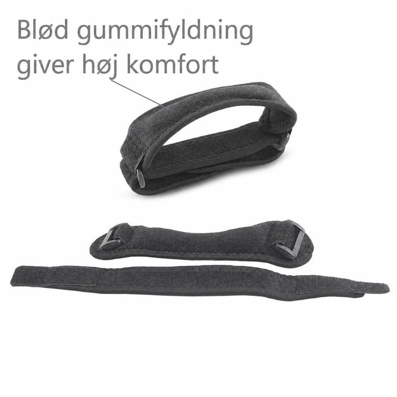 Sort knæstøttebånd i stof med blød gummipolstring og velcrolukning