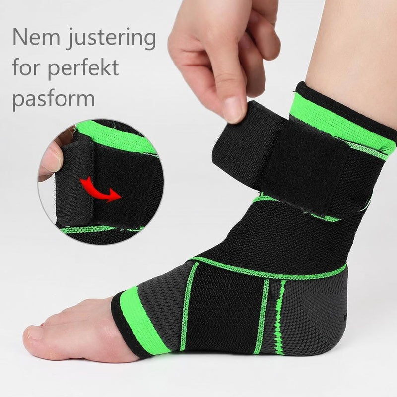 Sort og grøn ankelstøtte med justerbar rem på foden