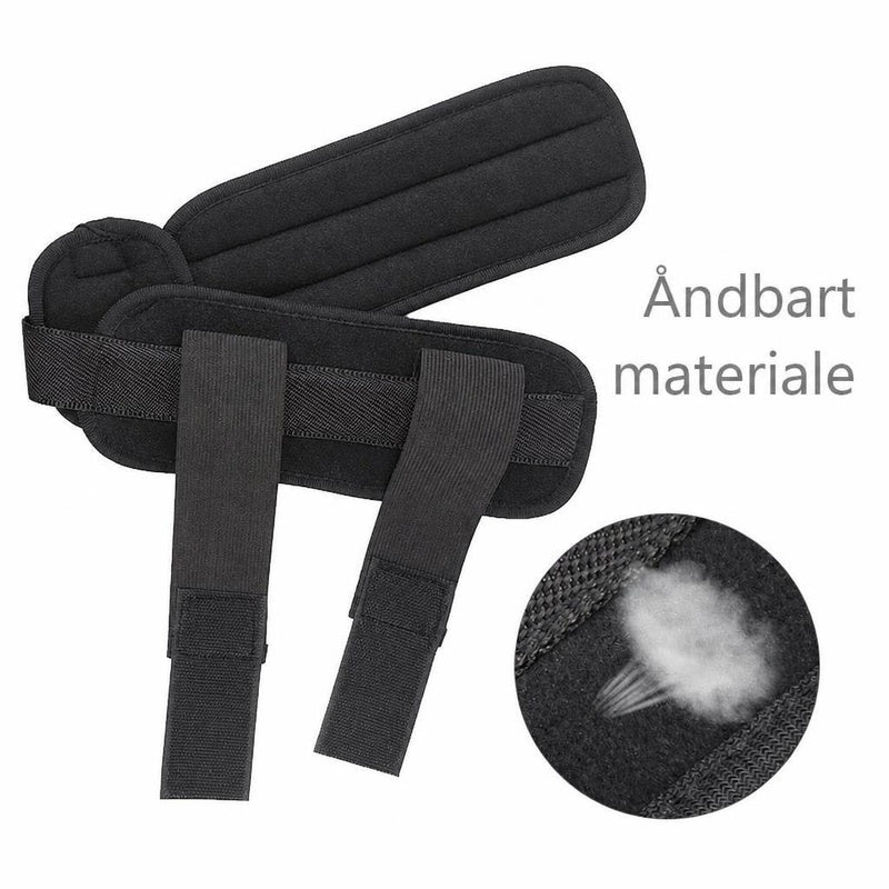 Sort stabiliserende ankelstøtte med stropper, skinner og detalje af materiale
