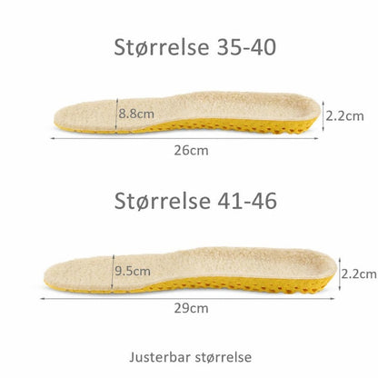 Varme indlægssåler med syntetisk uld og mål for størrelse 35-46