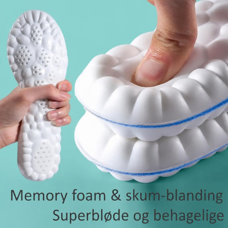 Hvide 4D Cloud indlægssåler i skum presses sammen med en finger