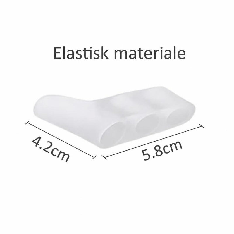 Hvid tåseparator til tre tæer i elastisk materiale med målangivelser