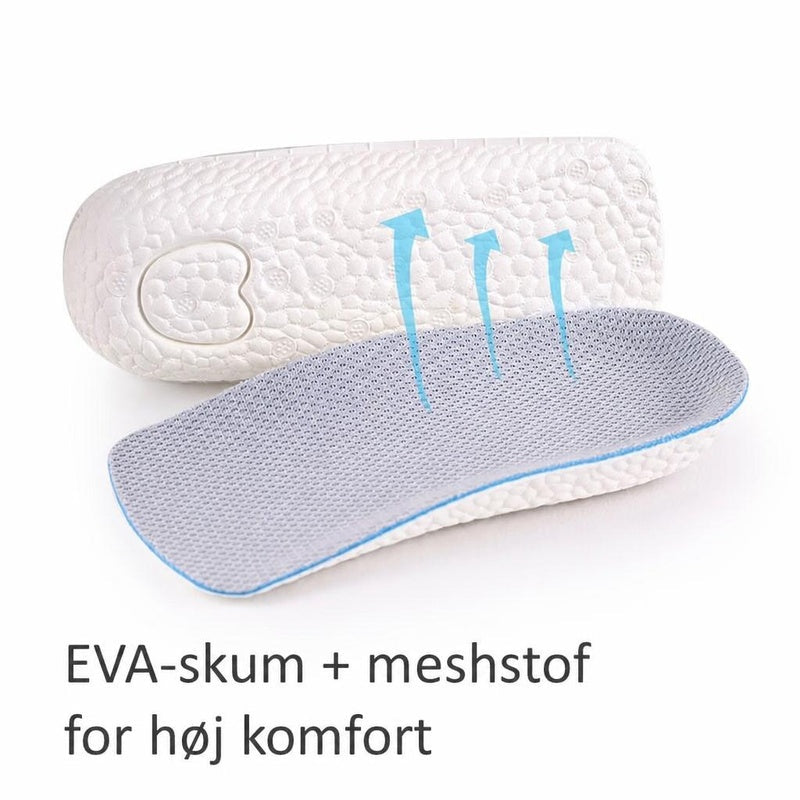 Hvide hælindlæg i EVA-skum med gråt mesh og blå kant