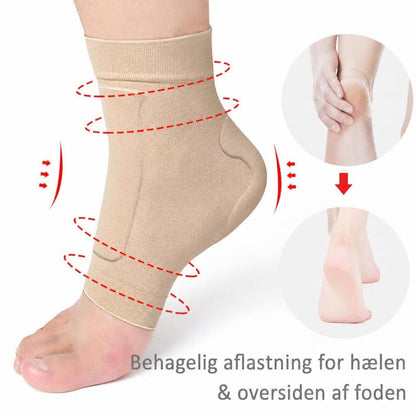 Beige ankelstrømpe med gelpolstring ved hæl og vrist på fod