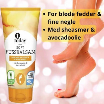 Today Soft fodbalsam med sheasmør og avocadoolie ved siden af fødder
