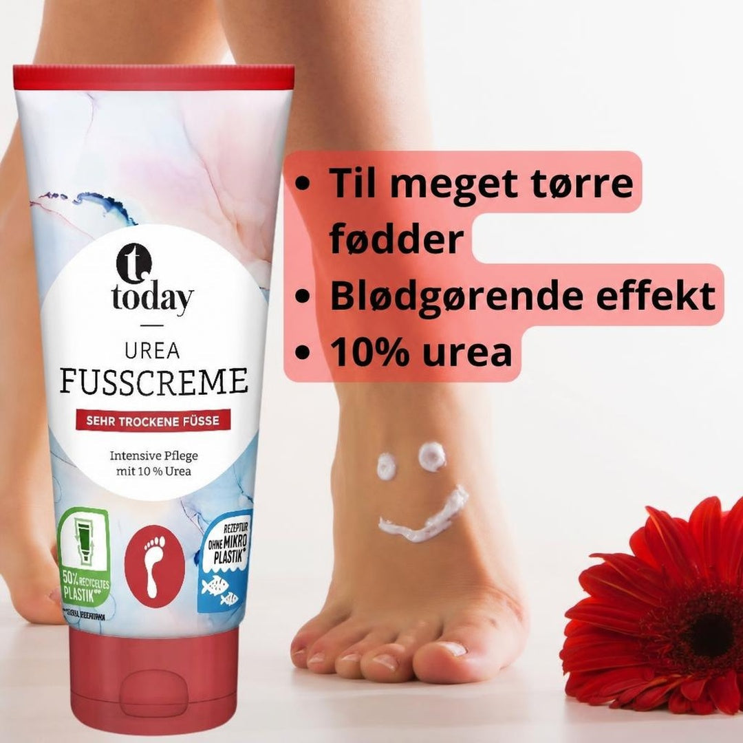 Today urea fodcreme tube foran fødder med creme og rød blomst