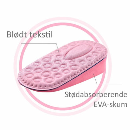 Rosa hælindlæg med tekstiloverflade og kileformet EVA-skum