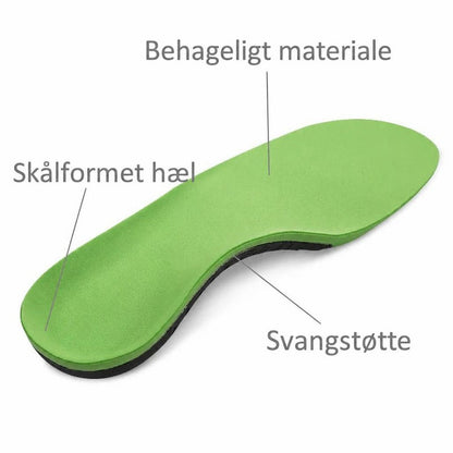 Grøn sportsindlægssål med skålformet hæl og markeret svangstøtte