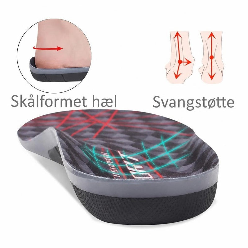Sportsindlægssål i gel med skålformet hæl og markeret svangstøtte
