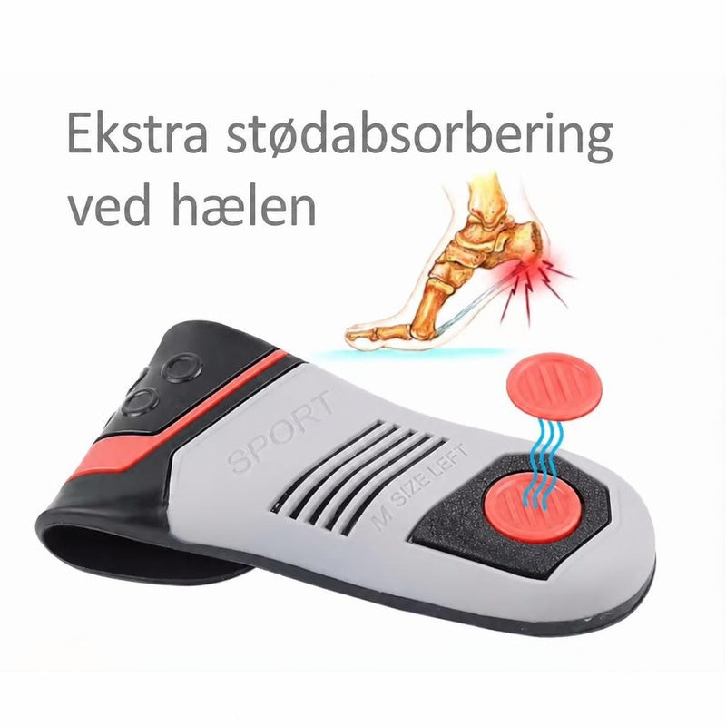 Grå sportsindlægssål med sort hæl og røde støddæmpende zoner