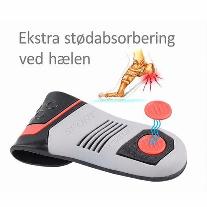 Grå sportsindlægssål med sort hæl og røde støddæmpende zoner