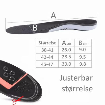 Sort sportsindlæg med størrelsesguide og klippelinjer til tilpasning