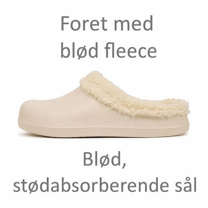 Naturhvid cloud-tøffel med blødt fleecefor og tyk sål