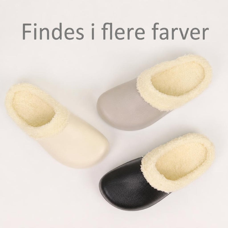 Forede cloud-hjemmesko i naturhvid, grå og sort med blødt plysfoer