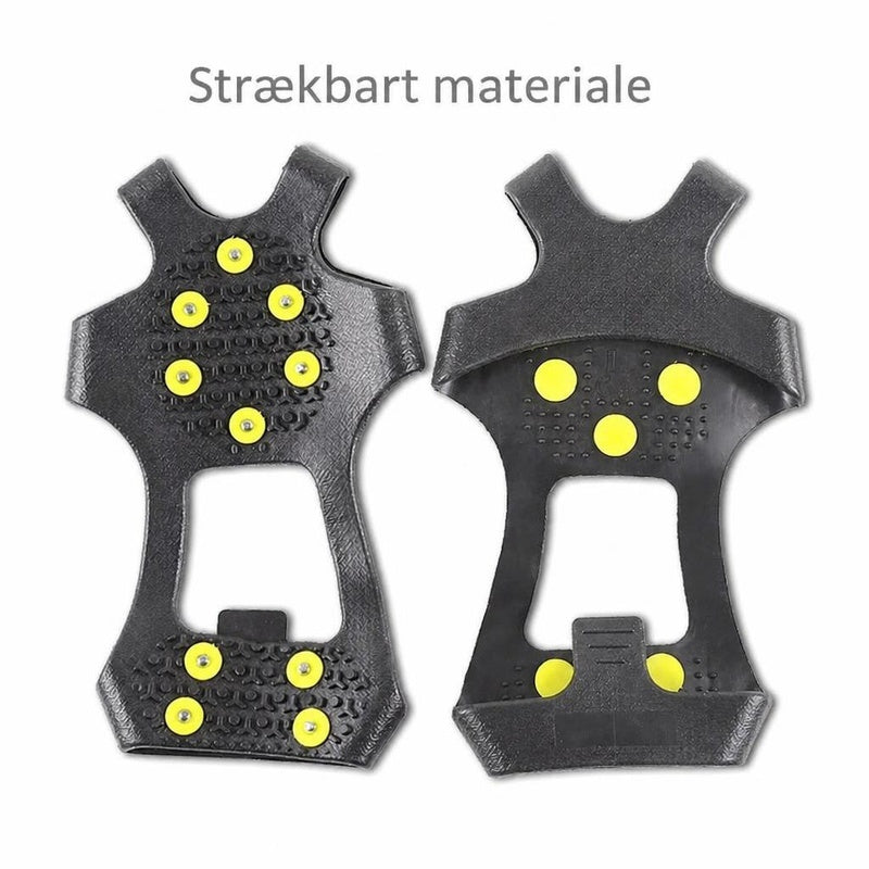 Skridsikre brodder i sort elastisk materiale med gule pigge