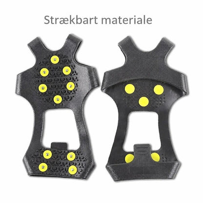 Skridsikre brodder i sort elastisk materiale med gule pigge