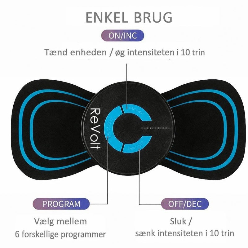 Revolt TENS EMS fodmassageapparat med knapper til program og intensitet