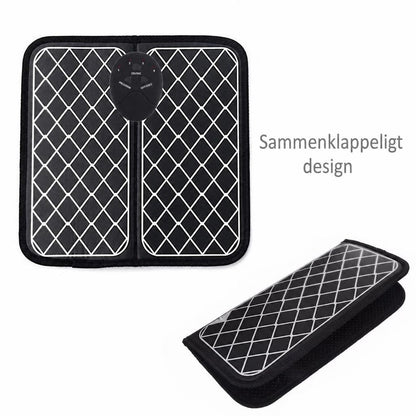 Sort EMS-fodmassageplade med hvidt rudemønster og foldbart design