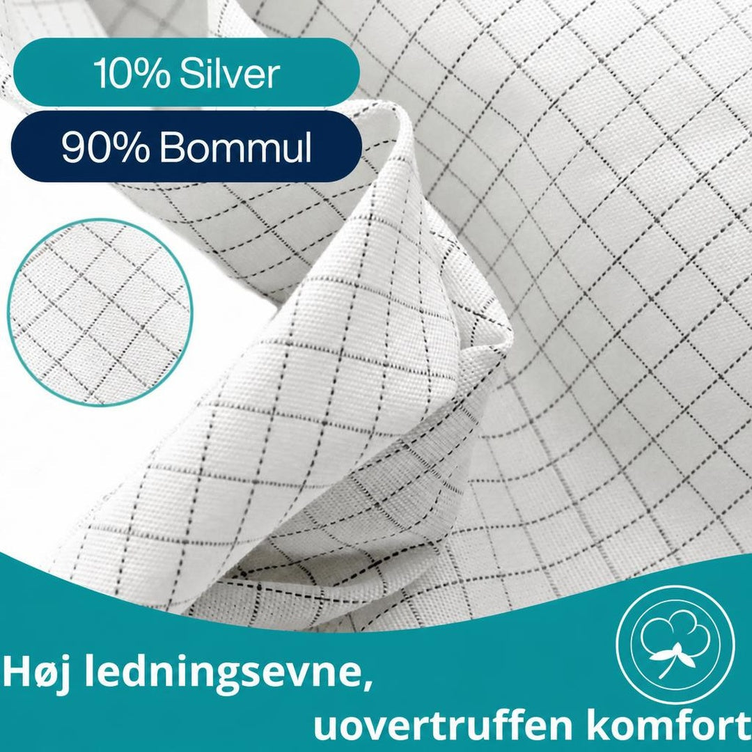 Hvidt jordingslagen med sort ternet vævning og 10% sølv, 90% bomuld