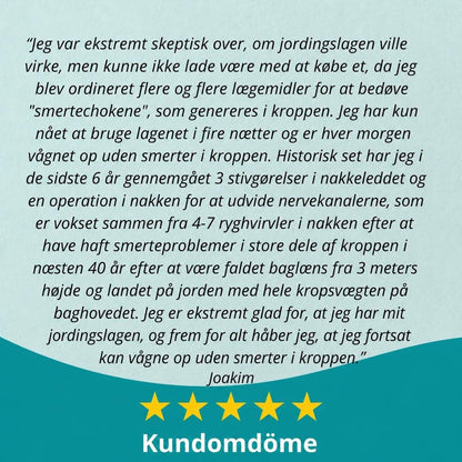 Svensk kundeanmeldelse med fem gule stjerner på turkis baggrund