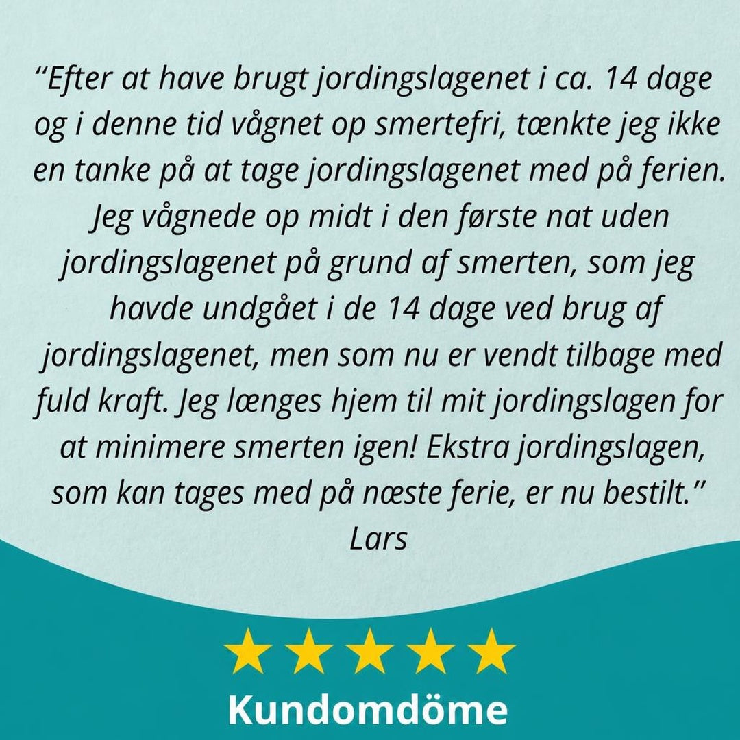 Svensk kundeanmeldelse fra Lars med fem stjerner på turkis baggrund