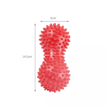 Rød pigget fodmassage-roller med målangivelser 6 cm og 14,5 cm
